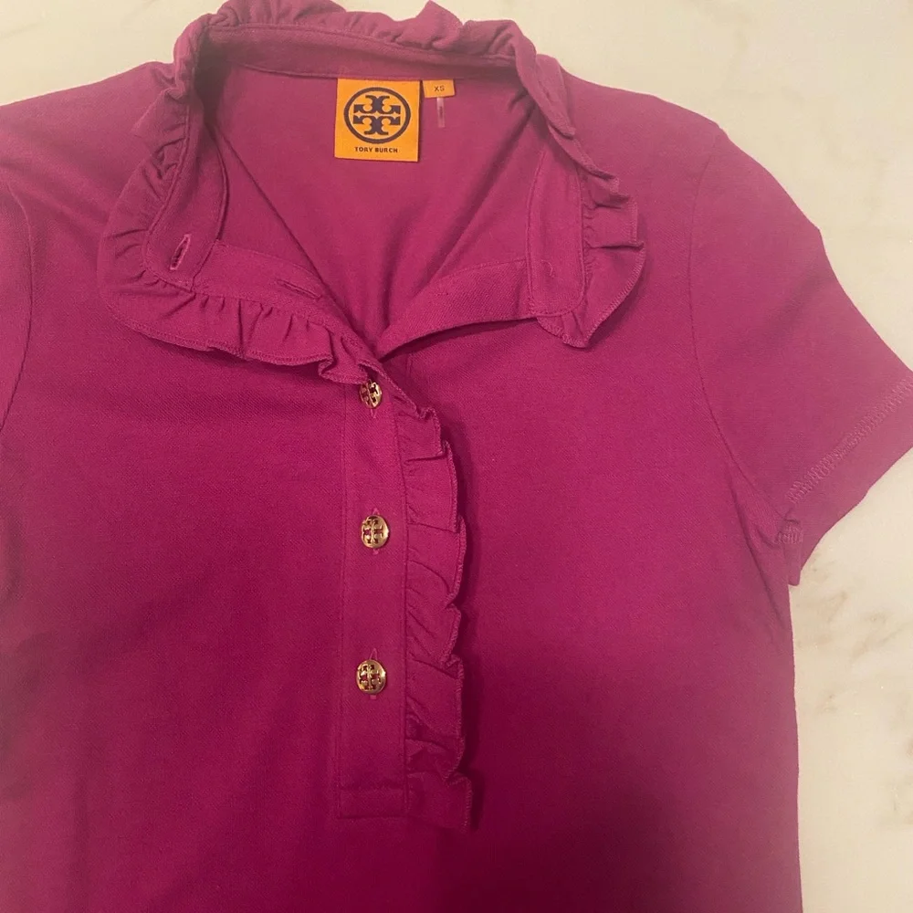 Tory Burch Women's Fuchsia Ruffle Button Down Shirt - Picture 1 of 4
